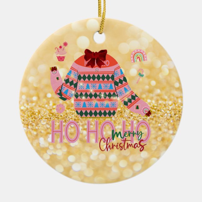 Sweet Treats Girls Ugly Christmas Sweater Ceramic Ornament (Front)
