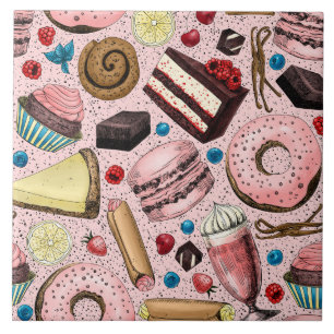 Sweet treats on pink ceramic tile