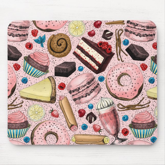 Sweet treats on pink mouse pad (Front)