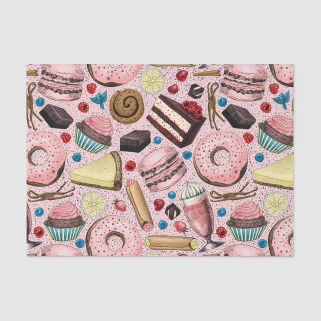 Sweet treats on pink tissue paper (Front)