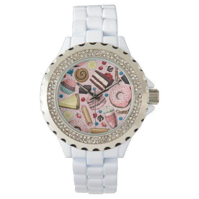Sweet treats on pink watch (Front)