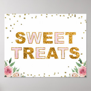Sweet Treats Pink Gold Floral Birthday Party Sign
