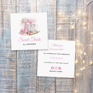 Sweet Treats Pink Thank you Square Business Card