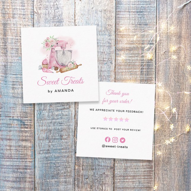 Sweet Treats Pink Thank you Square Business Card (Creator Uploaded)