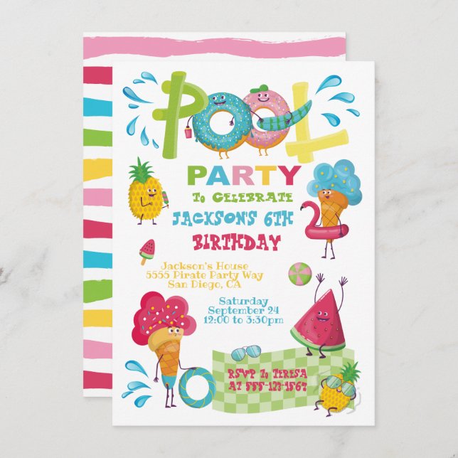 Sweet Treats Pool Party Invitations (Front/Back)