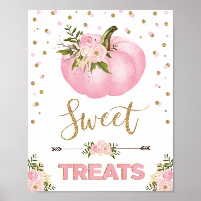 Sweet Treats Pumpkin Birthday Baby Shower Favours Poster (Front)
