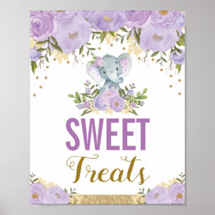 Sweet Treats Purple Elephant Lavender Floral Favou Poster