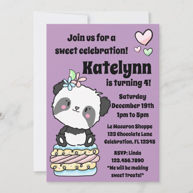 Sweet Treats with Purple Panda Birthday Invitation (Front)