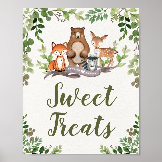 Sweet Treats Woodland Forest Baby Shower Favours Poster (Front)