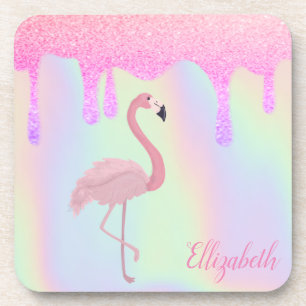 Sweet Trendy Holographic, Pink Flamingo Coaster