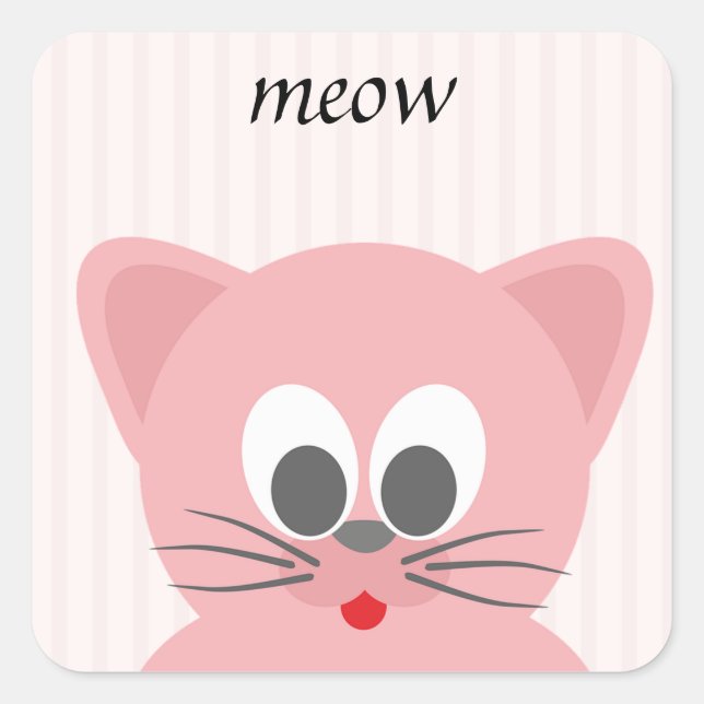 Sweet Trendy Pink Cat Square Sticker (Front)