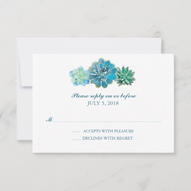 Sweet Trio Succulents Watercolor | Wedding RSVP (Front)