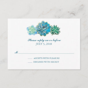 Sweet Trio Succulents Watercolor   Wedding RSVP Card