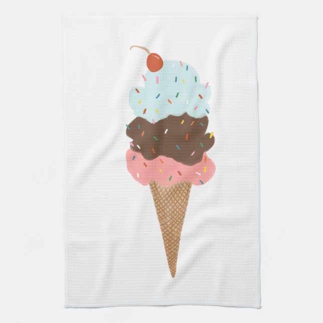 Sweet triple ice cream cone pattern kitchen towel (Vertical)