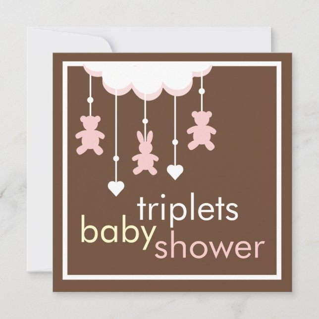 Sweet Triplets Girls Mobile Baby Shower Invitation (Front)