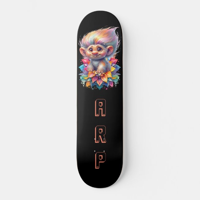 *~* Sweet Troll AP89 Neon Black Initials Flower Skateboard (Front)