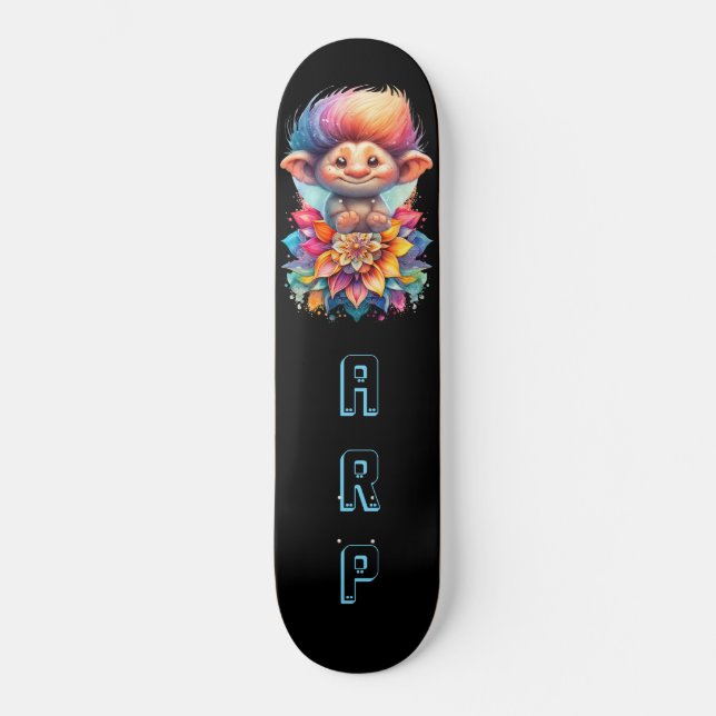 *~* Sweet Troll AP89 Neon Rainbow Initials Flower Skateboard (Front)