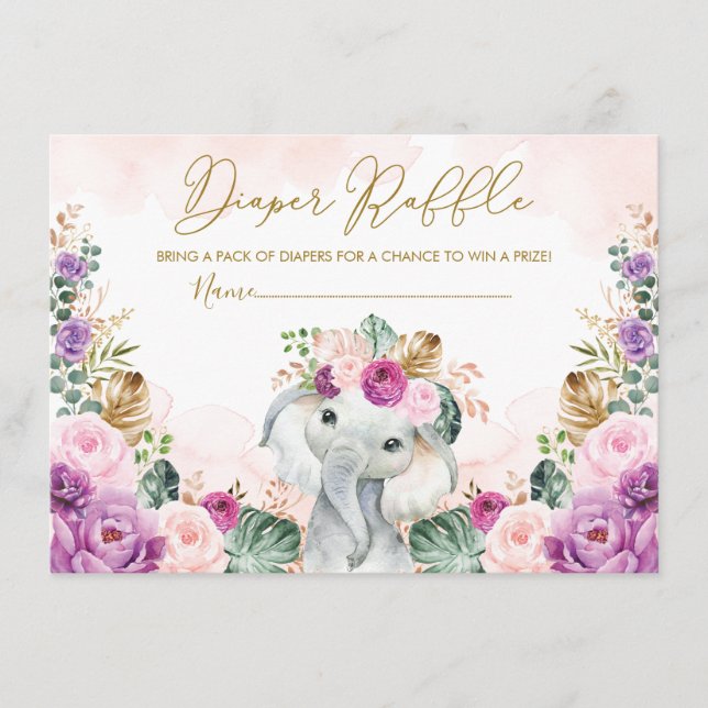 Sweet Tropical Boho Elephant Baby Diaper Raffle Enclosure Card (Front)