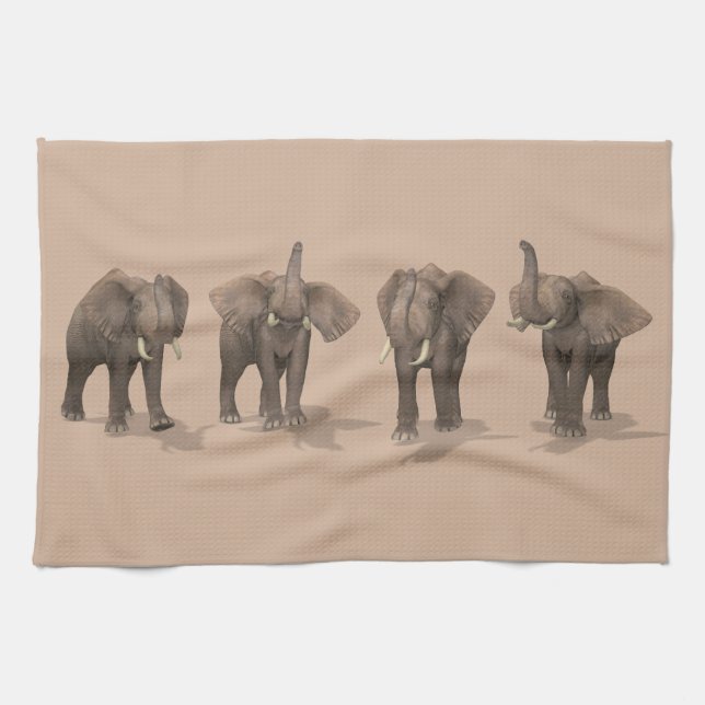 Sweet Trumpeting Elephants Quartet Tea Towel (Horizontal)