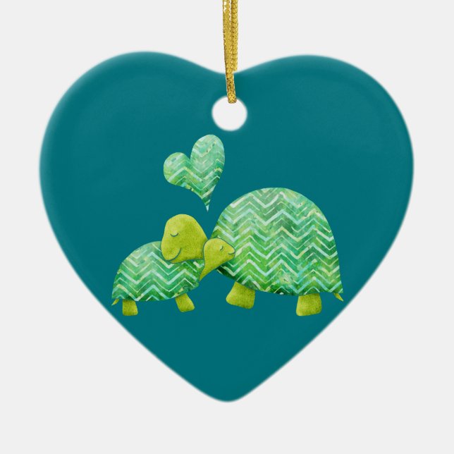 Sweet Turtle Hugs Mum and Baby Ceramic Ornament (Front)