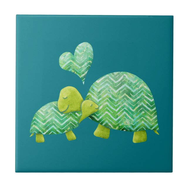 Sweet Turtle Hugs Mum and Baby Tile (Front)