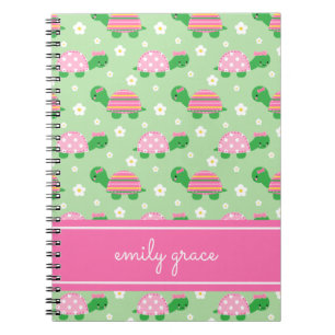 Sweet Turtles Preppy Pink and Green Turtles Notebook