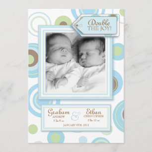 Sweet Twin Boys Argyle Photo Birth Announcement