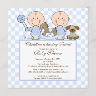 Sweet Twin Boys Twins Baby Shower Invitation