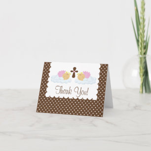 Sweet Twin Girls Baptism Thank You Note Card