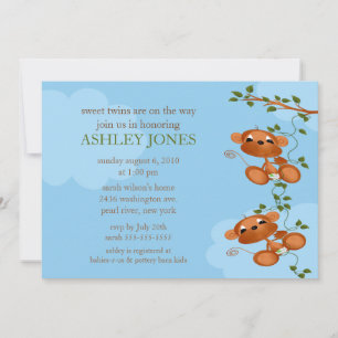 Sweet Twins Baby Monkey Baby Shower Invitation