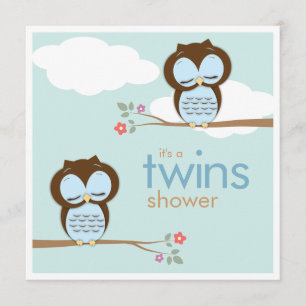 Sweet Twins Hoot Owls Boys Baby Shower Invitation