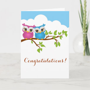 Sweet Twins Owls Boy Girl Baby Greeting Card