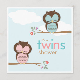 Sweet Twins Owls Boy Girl Baby Shower Invitation