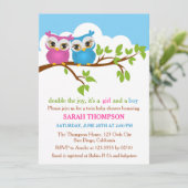 Sweet Twins Owls Boy Girl Baby Shower Invitation (Standing Front)
