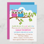 Sweet Twins Owls Boy Girl Baby Shower Invitation (Front/Back)