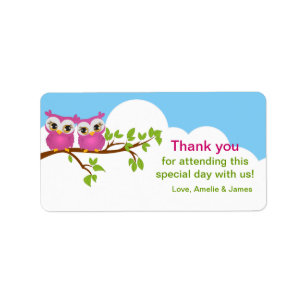 Sweet Twins Owls Girl Baby Favour Label