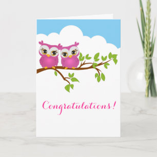 Sweet Twins Owls Girl Baby Greeting Card