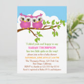 Sweet Twins Owls Girl Baby Shower Invitation (Standing Front)