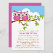 Sweet Twins Owls Girl Baby Shower Invitation (Front/Back)