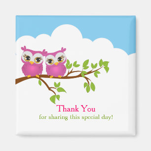 Sweet Twins Owls Girl Baby Thank You Magnet