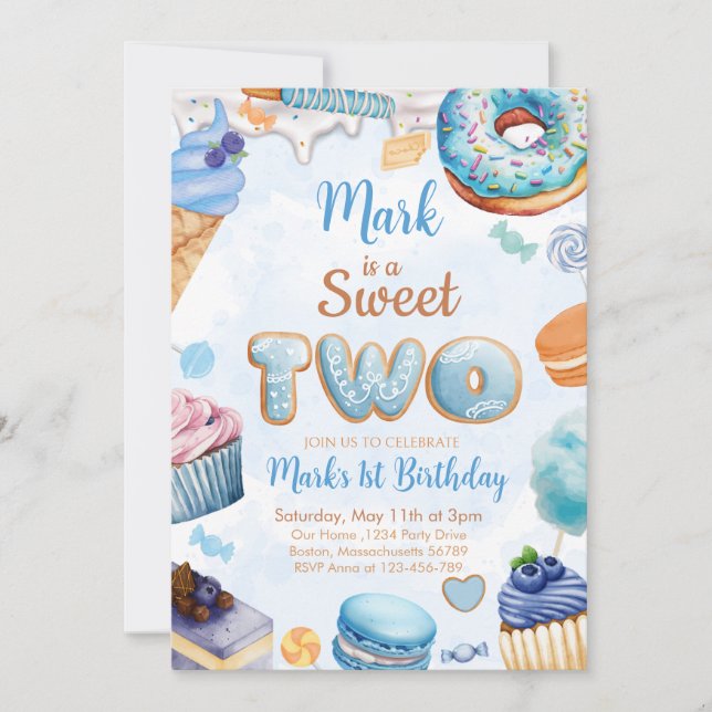 Sweet Two 2nd Birthday Boy  Invitation (Front)