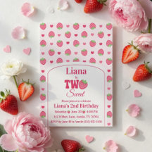 Sweet Two Cute Pink Strawberry Girl 2nd Birthday