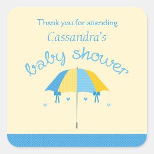 Sweet Umbrella Baby Shower Blue Yellow Thank You Square Sticker