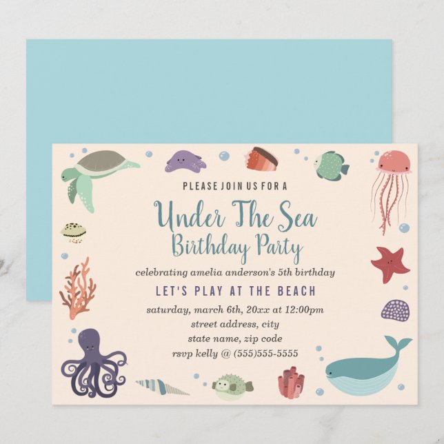 Sweet Under The Sea Kids Birthday Invitation (Front/Back)