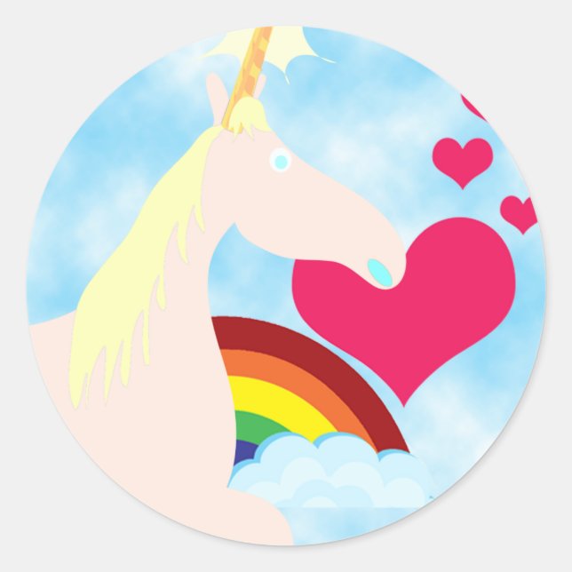 Sweet Unicorn and Rainbow Badge Classic Round Sticker (Front)