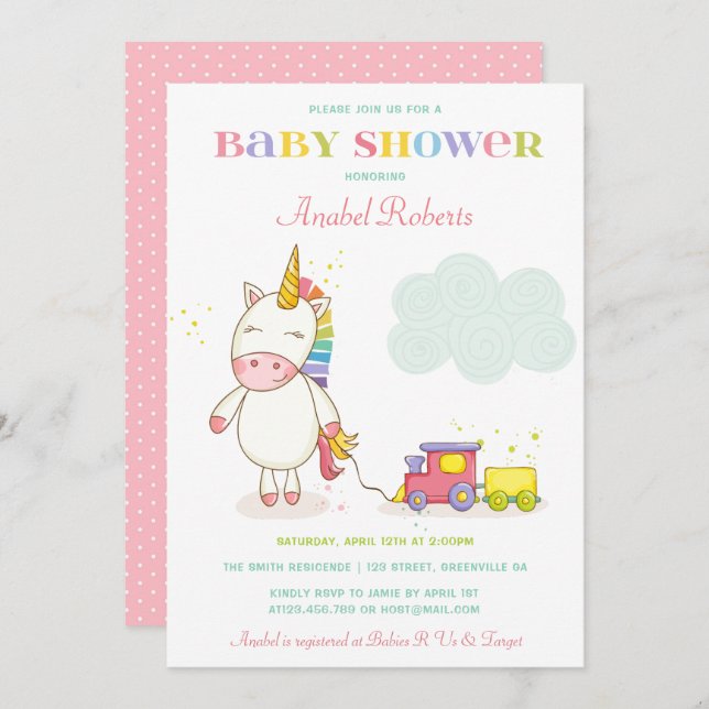 Sweet Unicorn Baby Shower Invitation (Front/Back)