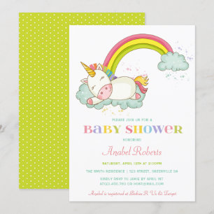 Sweet Unicorn Baby Shower Invitation Rainbow