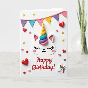 Sweet Unicorn Cat Birthday Card
