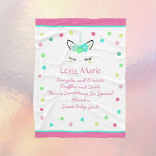 Sweet  Unicorn! Custom Baby Girl Fleece Blanket