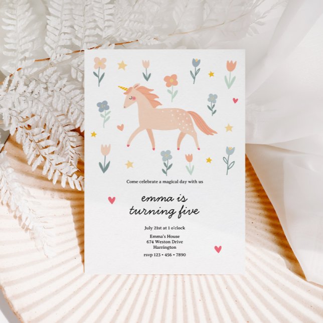 Sweet Unicorn Floral Birthday Invitation (Creator Uploaded)